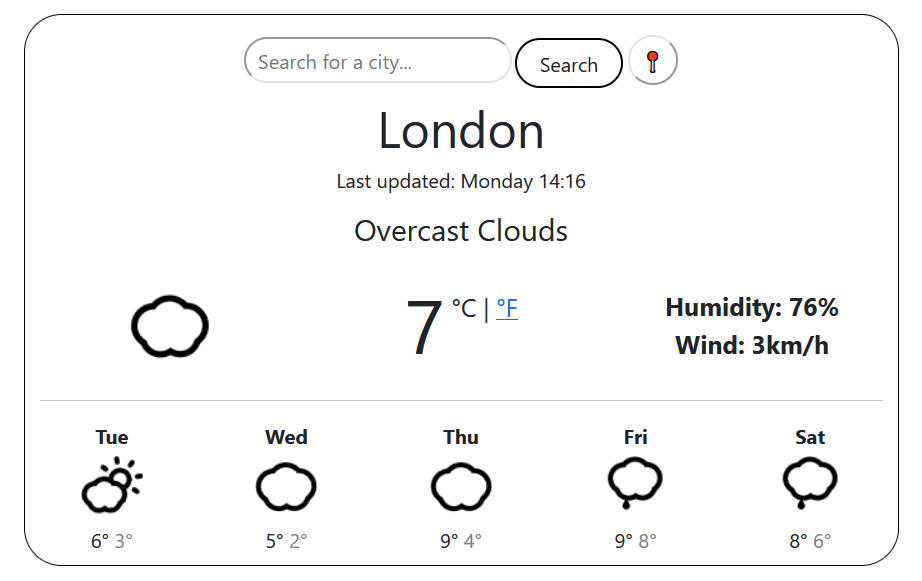 Screenshot of weather app