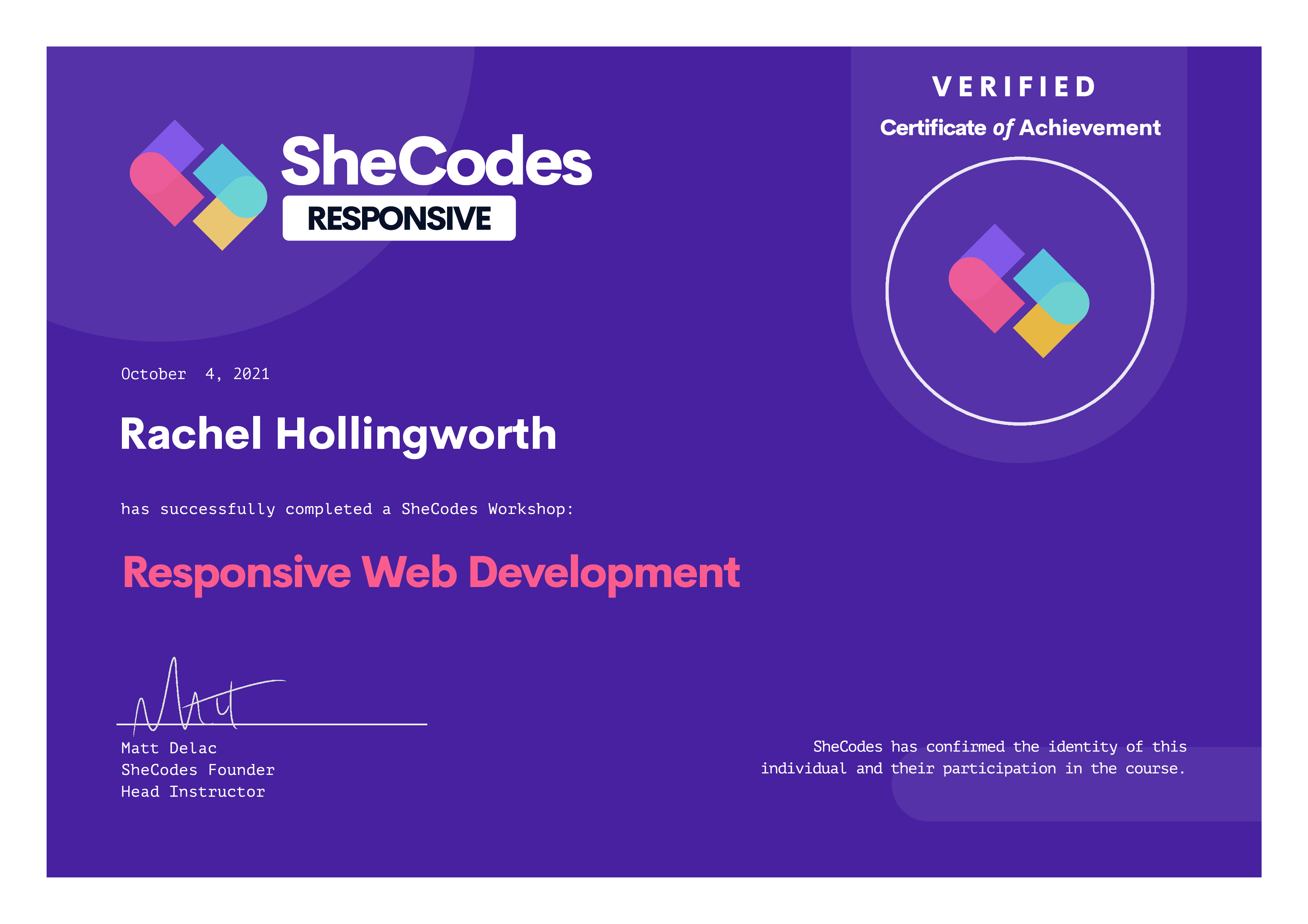 Responsive development certificate
